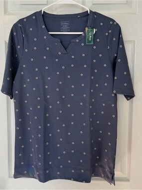 L.L.Bean Navy Tee with Cream Floral Dot Print